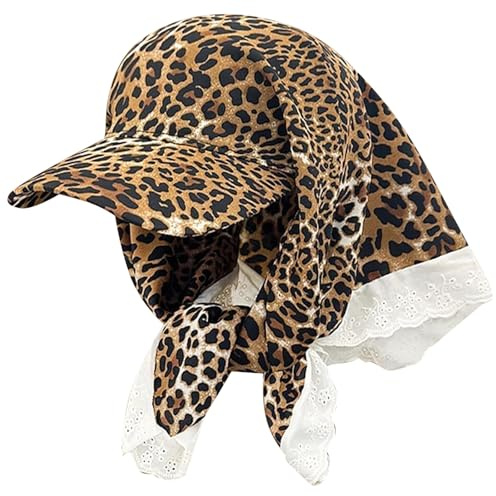 TYXHXTF Léopard Chapeau de Soleil, Large Bord avec Grande Protection de la Nuque, Chapeaux de Soleil pour Femmes Pliables pour la Randonnée, la Pêche, Les Voyages