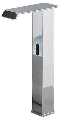 Miscelatore automatico per lavabo da bagno, con sensore a infrarossi, rubinetto a cascata in ottone cromato, alto per bagni moderni, controllo dell'acqua senza contatto