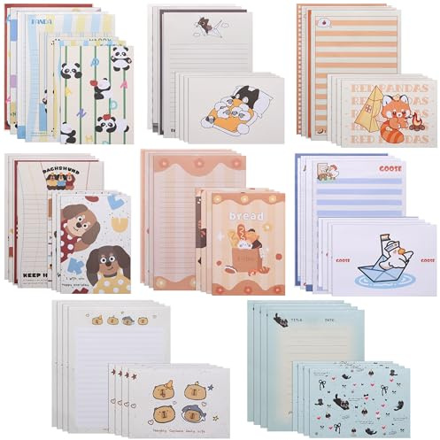 Carta da lettere e buste, 32 fogli di carta da lettere e 32 buste da lettere carino stile cartone animato set di scrittura scuola ufficio fornitore studenti set di cancelleria assortiti Panda Capybara