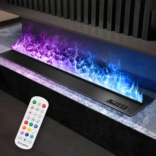 Vattenånga eldstad, elektrisk öppen spis, inbyggd elektrisk öppen spis, 7-färgs 3D Flame Effect, öppen spis APP med fjärrkontroll 70cm/27.5in