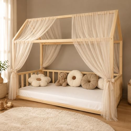 Baby Fancyroom Universell sänghimmel för barnsäng, i högkvalitativt tyll, 2 stycken, sänghimmel (beige, 340 cm)