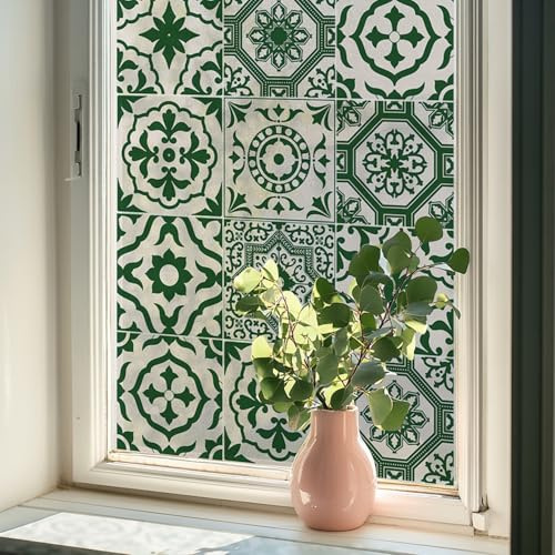 Alwayspon 43 x 120 cm icke-självhäftande färgat glas UV regnbåge fönsterfilm, vinyl statisk fästande fönsterklistermärken, avtagbar integritetsfilm för glasfönster dörrdekoration, salviagröna