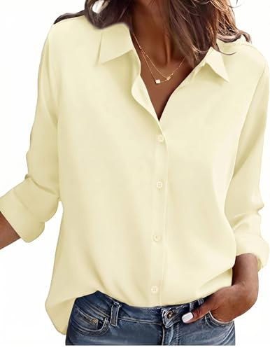 Zeagoo Camisa Mujer Sin Planchado Blusa Elegante Manga Larga Camisas Beige M