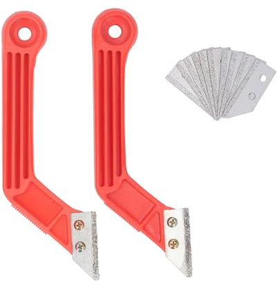 Juego de herramientas para quitar lechada de 2 piezas con 10 cuchillas de repuesto de carburo - Sierra angular con mango de ABS antideslizante para limpieza de juntas de mortero y