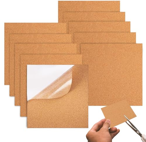 10 PCS Self Adhesive Square Cork Board, 3 mm Thick 20×20cm Cork Tiles Sheet Corkboard Pin Bulletin Boards for Wall Decoration DIY Crafts Home Office
