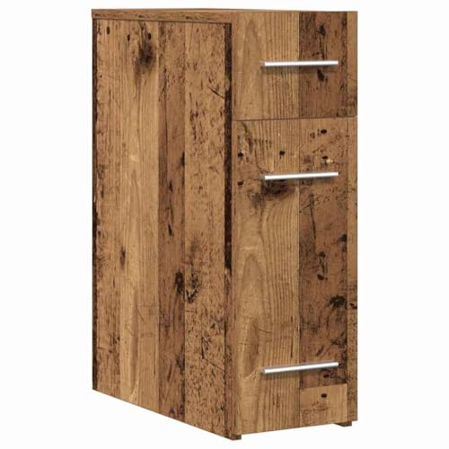 Roanoer Armario farmacéutico con aspecto de madera envejecida, 20 x 45,5 x 60 cm, armario estrecho con cajones de madera con 3 compartimentos, cómoda moderna para salón, comedor y pasillo