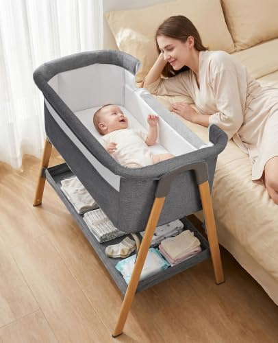 UBRAVOO 2 in 1 Baby Bassinet Bedside Sleeper for Baby, Next to Me Crib and Baby Crib Bedside for Newborn, Breathable Mesh Sides & Soft Mattress (Grey)