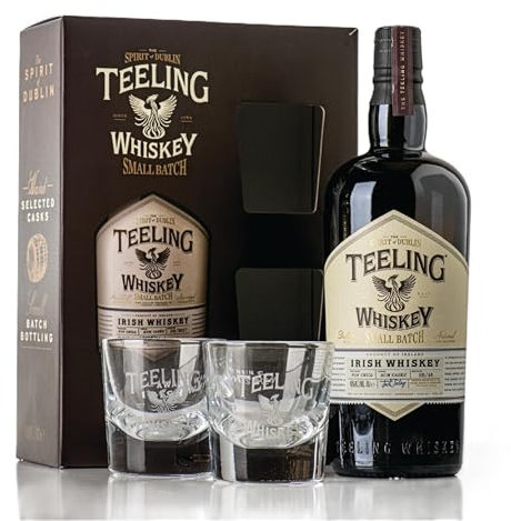 Teeling Small Batch Irish Whiskey, 46% ABV, 70cl, Gift Pack with Glasses, Matured in Ex-Bourbon Barrels and Finished in Central American Rum Casks, 700ml