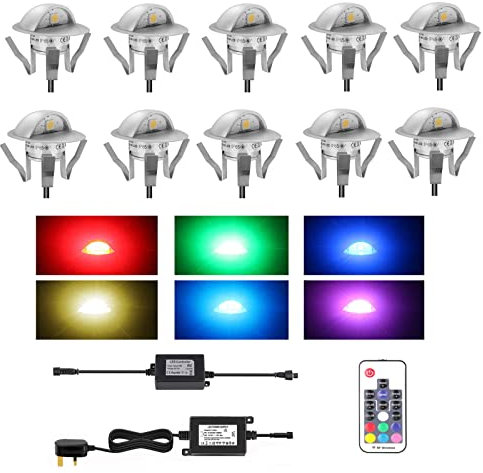 Luci di demolizione RGB LED che cambiano colore Luci di zoccolo alimentate a rete IP67 Impermeabile 35 mm Luce da giardino sepolta con telecomando, decorazione esterna per illuminazione di Decking