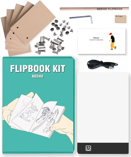 Neeho Kit de livre à rabat avec bloc lumineux pour dessin et traçage avec 300 feuilles de papier Flipbook pré-percé de qualité supérieure pour la fabrication de livres d'animation avec vis de reliure