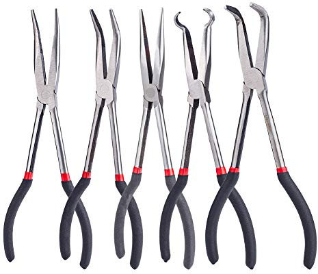 NBEADS Set di Pinze per Gioielli Allungate in Acciaio al Carbonio 45#, Include 25 ° 45 ° 90 ° Pinza A Becco Curvo, Pinze A Presa Lunga per Tubo Flessibile E Pinze A Becchi Mezzotondi