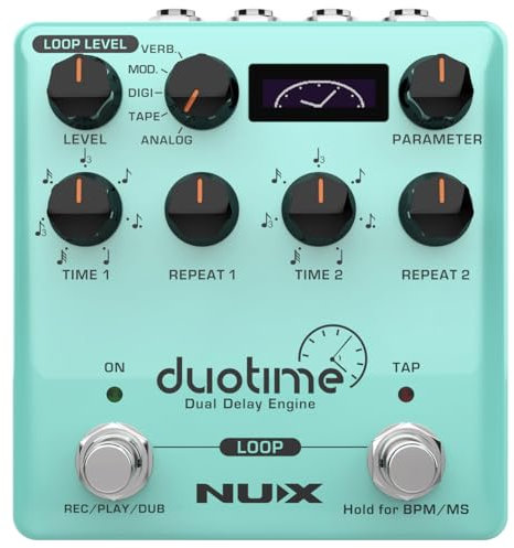 NUX Duotime Stereo Delay Pedal mit 5 Delay-Typen, 40 sec Loop, schwarz