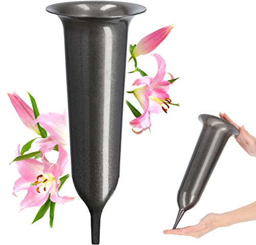 KADAX Vase Funéraire en Plastique à Fleurs avec Piquet pour Tombe, Résistant aux Intempéries et au Gel (13,5 cm, Graphite)