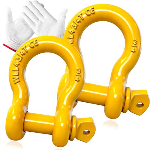 Paquete de 2 grilletes de Remolque Heaveduty con Recubrimiento en Polvo Amarillo de 3/4 grilletes de Arco de Acero Forjado Resistente de 4.74 toneladas de Anclaje de Anillo en D de 28.5 toneladas (57
