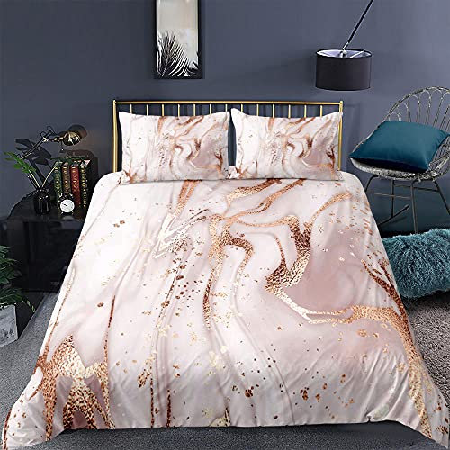 Duvet Cover Rose Gold Marble Duvet Cover Sets Microfiber Ultra Soft Single Duvet Cover Set with Hidden Zipper Closure Christmas Bedding - Includes Pillow Cases 2 Pack 150x200