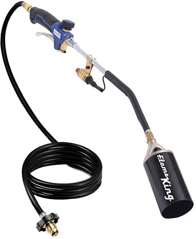 Flame King Propane Torch Kit Heavy Duty Weed Burner, 340,000 BTU with Piezo Igniter (Self Igniting), with 10-ft Hose for Weed Burning, Melting Ice and Snow, and Roofing