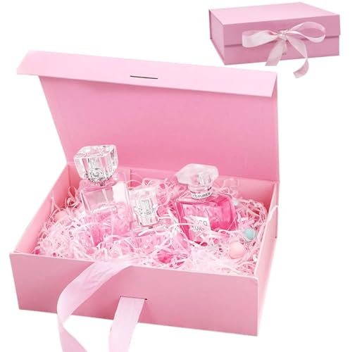 Magnetische Geschenkbox,geschenkbox mit Deckel,21x17x7cm Geschenk box,Geschenkschachtel,Gift Box,Geschenkboxs Mit Schleife,Geschenkkarton für Geschenke Hochzeit Party Valentinstag Geburtstag(Rosa)