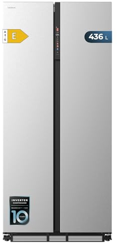 Cecotec Frigorífico Americano Semi Integrable de 436L Total No Frost Bolero CoolMarket SBS 436 SBI Inox E. Compresor Inverter Bajo Consumo, 184,8 x 84,4 m, Interior Premium Gris, Cajón Convertible