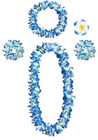 duoyif Blomkedja dekoration 5 st Hawaii kedjor blommor med halsband pannband armband hårklämmor, Luau blomgirlang för cheerleading karneval Hawaii party födelsedag festival, 105cm, Polyester