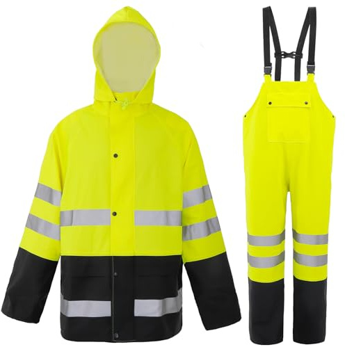 VUVEA Rain Suit For Men & Women Waterproof Heavy Duty Rain Gear Reflective Jacket & Bib Pants for Fishing Outdoor Work Raincoats