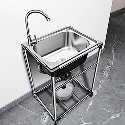 Lavello da Cucina in Acciaio Inox Vasca Singola Lavabo da Esterno Lavello Commerciale Ristorante Con Rubinetto,Portatile Lavabo di Utilità,Per Campeggio Giardino Garage (50x40x75cm)