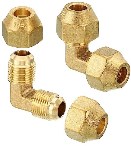 PATIKIL 3/8 x 3/8 Laiton Tuyau Raccord, 2 Paquet Flare 90 Degré Coude Tube Raccord Tuyau Adaptateur Connecteur avec Écrou pour Climatisateur Réfrigération Plomberie