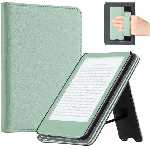 CoBak Case with Stand for for 6 Kindle (2024 & 2022, 11th Gen) – PU Leather Smart Cover with Auto Sleep/Wake & Hand Strap, Premium Protective Case for Kindle Basic,Sage Green