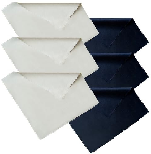 YOFASEN 6 PCS Mikrofaser Reinigungstuch - Mikrofasertuch Reinigungstücher Brillenputztücher 15 x 18 cm Brille Antibeschlagtuch für Kamera, Handys, Objektiv, Brille, Display, Marineblau/Grau