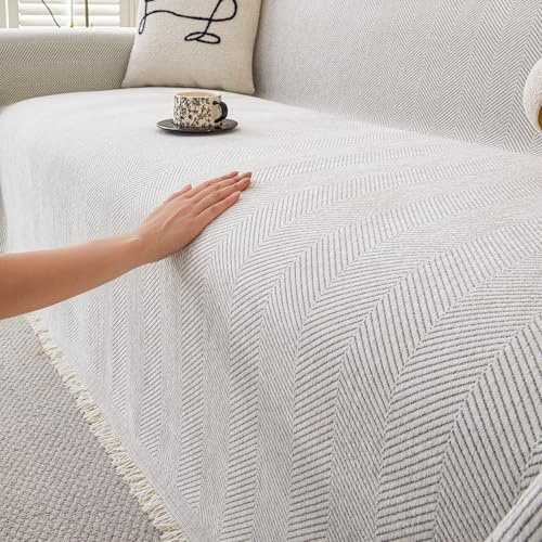 HAOMAIJIA Non Slip Couch Cover Sofa Covers for 3 Cushion Couch Washable sectional Couch Covers for Dogs pet Furniture Protector Couch Cover Blanket for Living Room (Off White, 91x134)