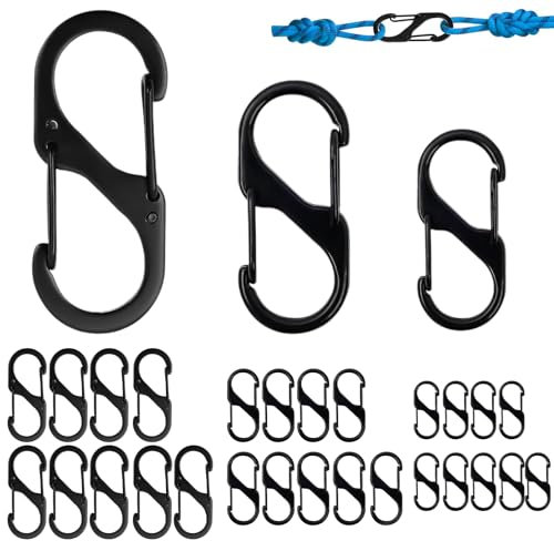 DALAETUS 30 Stück S Karabiner Set, Karabiner mit Doppelter Federöffnung, Karabinerhaken für Camping oder Zuhause, Schlüsselanhänger für Haushalt, Wanderungen Freien, Angeln (50mm/40mm/32mm)