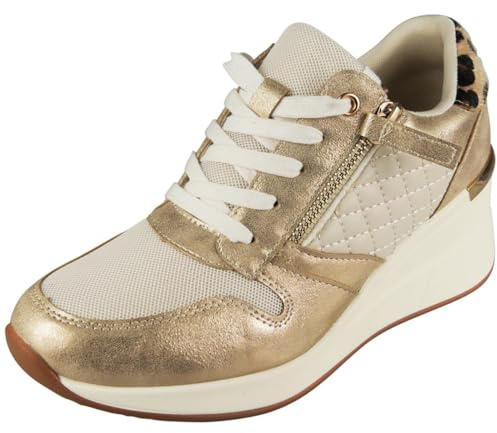 LoudLook Ladies Wedge Trainers Womens Lace Up Comfy Classic Pumps Sneakers Shoes Size Gold-5