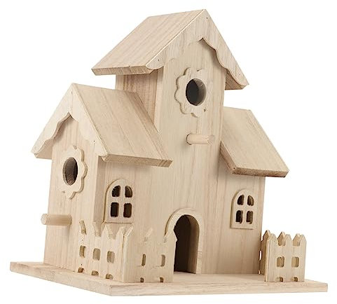 CIYODO Nichoir en Bois Décoratif, Maison D'oiseau en Bois Naturel, Taille Moyenne, Décoration De Jardin Extérieure, Abri Sûr pour Oiseaux Petits, pour Maison Et Balcon