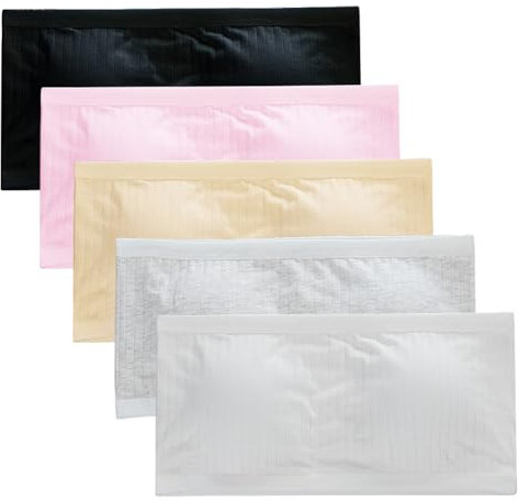 Amexo 5 Pack Girls Sports Bra Stretch Girls Strapless Bra Cotton Breathable Underwear Padded Underwear with Removable Pads Full Cup Sports Bra for Girls Teens 13 to 18 Years Old with Small Breasts