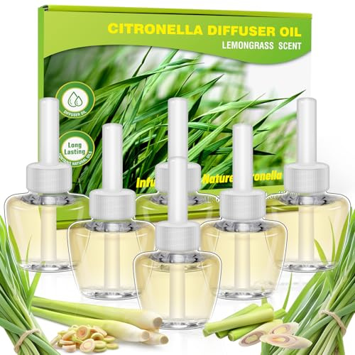SCENTORINI Citronella doftoljeflaska, påfyllning, kompatibel med Air Wick och Glade doftplugg, 6 x 19 ml, citrongräs, rumsdoft, luftfräschare