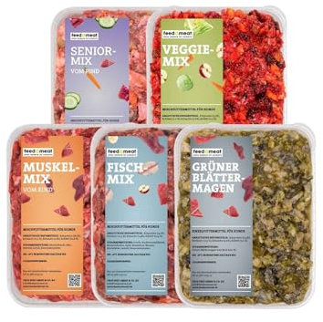 Barf-Seniorpaket – 22 Schalen Frostfutter – Speziell für ältere Hunde mit Kräutern, Ölen und Gemüse sowie Obst in den Fertigmixen