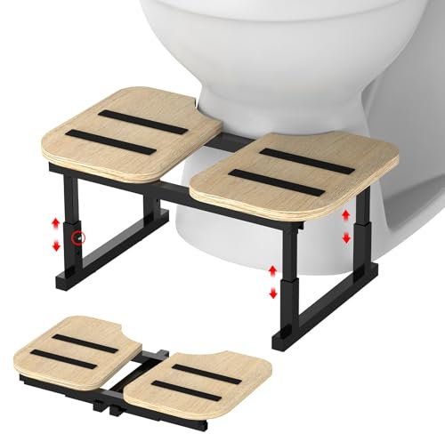 LIANTRAL Toilettenhocker für Erwachsene, Rutschfester Klappbarer Kackhocker, Holz & Metallrahmen, Ergonomischer WC Hocker für Badezimmer, Klohocker für Hämorrhoiden, Blähbauch,Verstopfung, Naturfarben