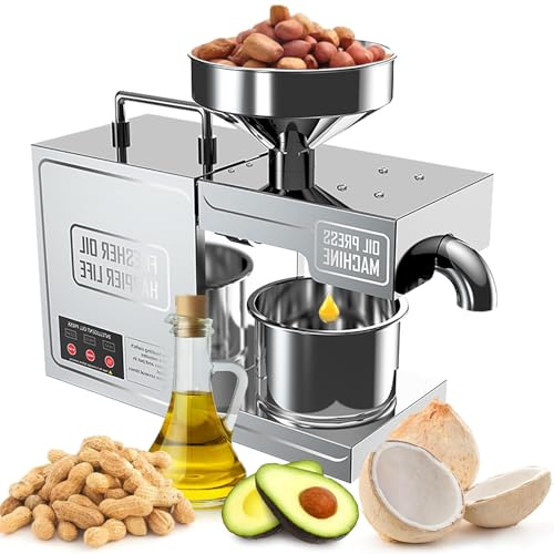 Oil Press Machine - 820W Hot/Cold Electric Automatic Oil Expeller for Peanut, Sesame, Sunflower Seeds, Coconut, Soybean - Organic Oil Making Machine