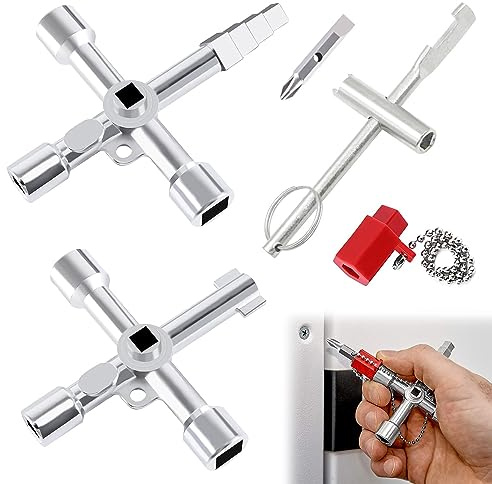 Générique 3 Pièces Clé Triangle Multifonction 4 Voies, Clé Universelle, Clé Pompier pour Armoire Électrique Portable, Convient à Tous les Types d'Ascenseurs et de Compteurs d'Eau