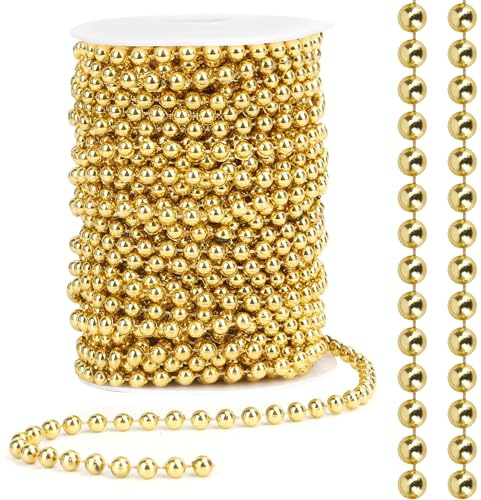Perlas Decoración Navideña, Decoracion Navidad Arbol, Cuentas De Hilo, Cadena De Perlas Artificiales, Guirnalda De Perlas, Oro 6mm 24m, para Decoración Navideña, Manualidades Y Bodas