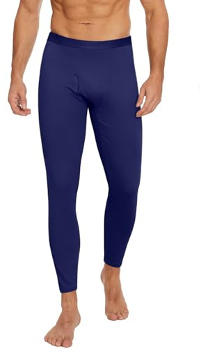 Ekouaer Men's Thermal Underwear Long Johns Bottoms Pants Base Layer Winter Sports Leggings Workout Warm Running Hiking Gym Ski Pajama Trouser, Navyblue, L