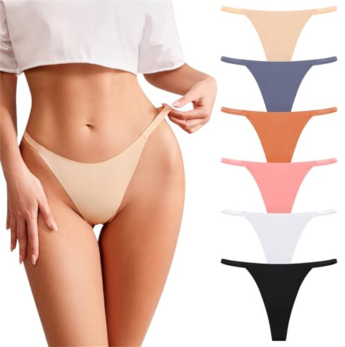 6 Pack Seamless G-String Thongs for Women Breathable Underwear Low Rise T-back Panties Comfortable Stretch Sexy