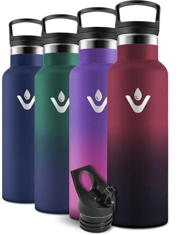 Motswedi Botella Agua acero Inoxidable, 750 ml Libre de BPA, Botella Termica, Con Pajita y 2 Tapas, Cantimplora, 18/8 Acero Inoxidable, Cantimplora Isotermica para Ufficio, Escursioni - rojo&negro