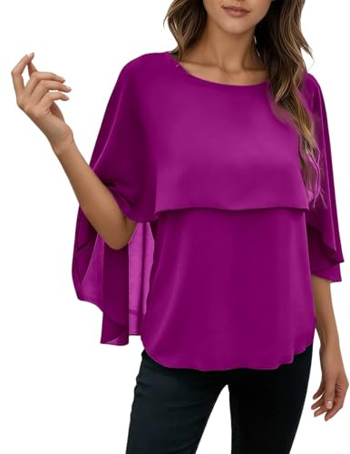 Poncho 2026 polyvalent à col rond et manches cape en mousseline de soie pour femme