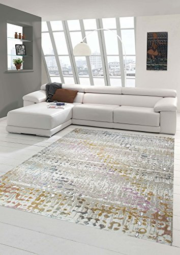 Designer und Moderner Teppich Kurzflor Wohnzimmerteppich in Lila Senfgelb Türkis Größe 80 x 300 cm
