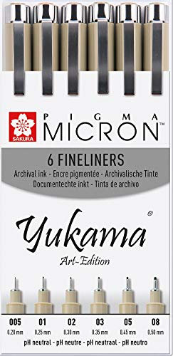 Yukama Sakura Pigma Art-Edition Set, 6 Pigma Micron Fineliner, Sortiert, Schwarz