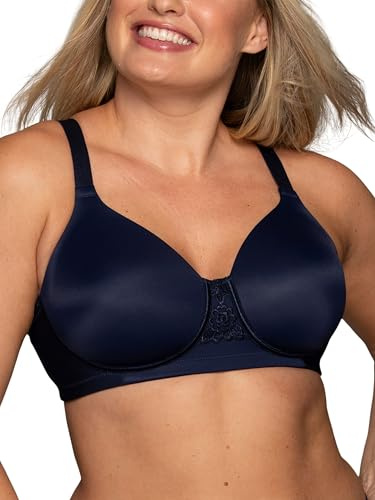 Vanity Fair Women's Full Figure Beauty Back Smoothing Bra, 4 Way Stretch Fabric, Lightly Lined Cups Up to H, Opaque, Wirefree-Navy, 42D