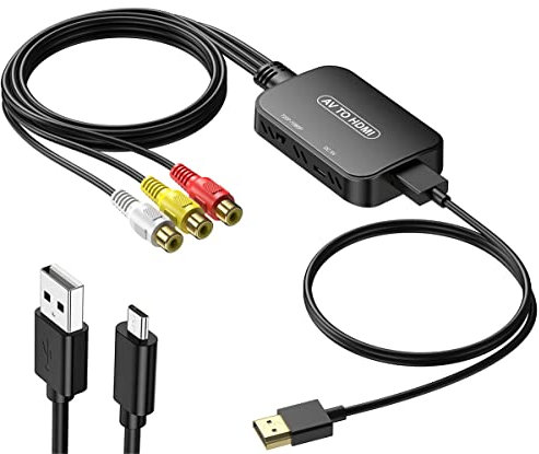 Viagkiki RCA auf HDMI Konverter, AV zu HDMI Adapter Mit Kabel, Composite Audio Video Konverter für PS1, PS2, PS3, STB, Xbox, VHS, VCR, Black-Ray DVD Players