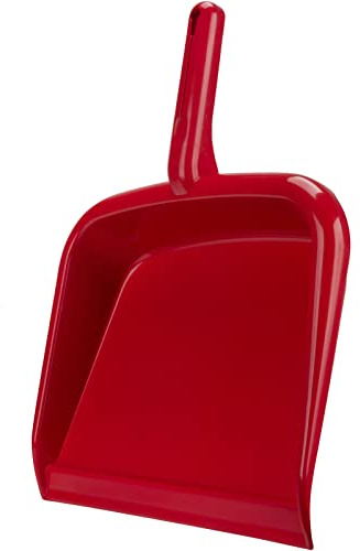 SPARTA Large Handheld Dustpan with Hanging Hole, Heavy-Duty Plastic Dustpan with Wide Lip for Countertops and Surfaces, Plastic, 10 Inches, Red