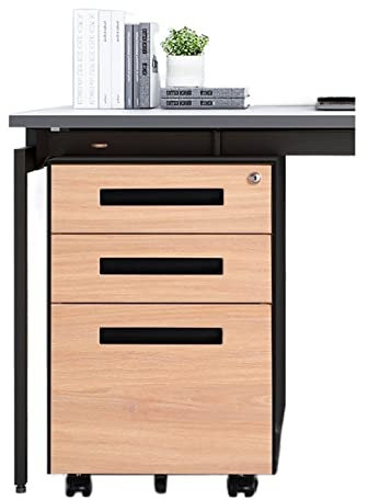 Archivador Gabinete de acero for debajo de la mesa, cajón de oficina, almacenamiento de actividades de estaño, gabinete corto, grano de madera for el hogar con cerradura, gabinete de empuje móvil Orga