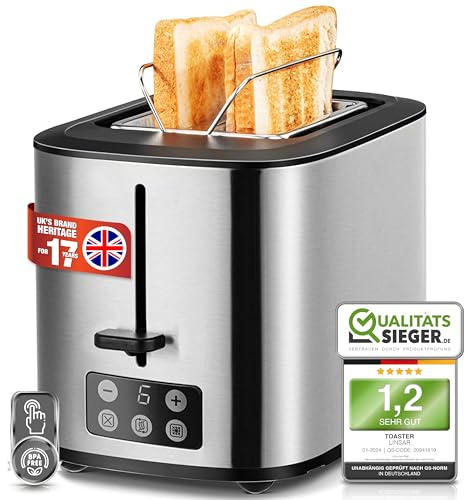 Linsar - Toaster - Zwei-Scheiben-Toaster - Mit Touchdisplay, 6 Bräunungsstufen, Herausnehmbarer Krümelschublade, Integriertem Brötchenaufsatz und Abschaltautomatik - 980 Watt - (Edelstahl)